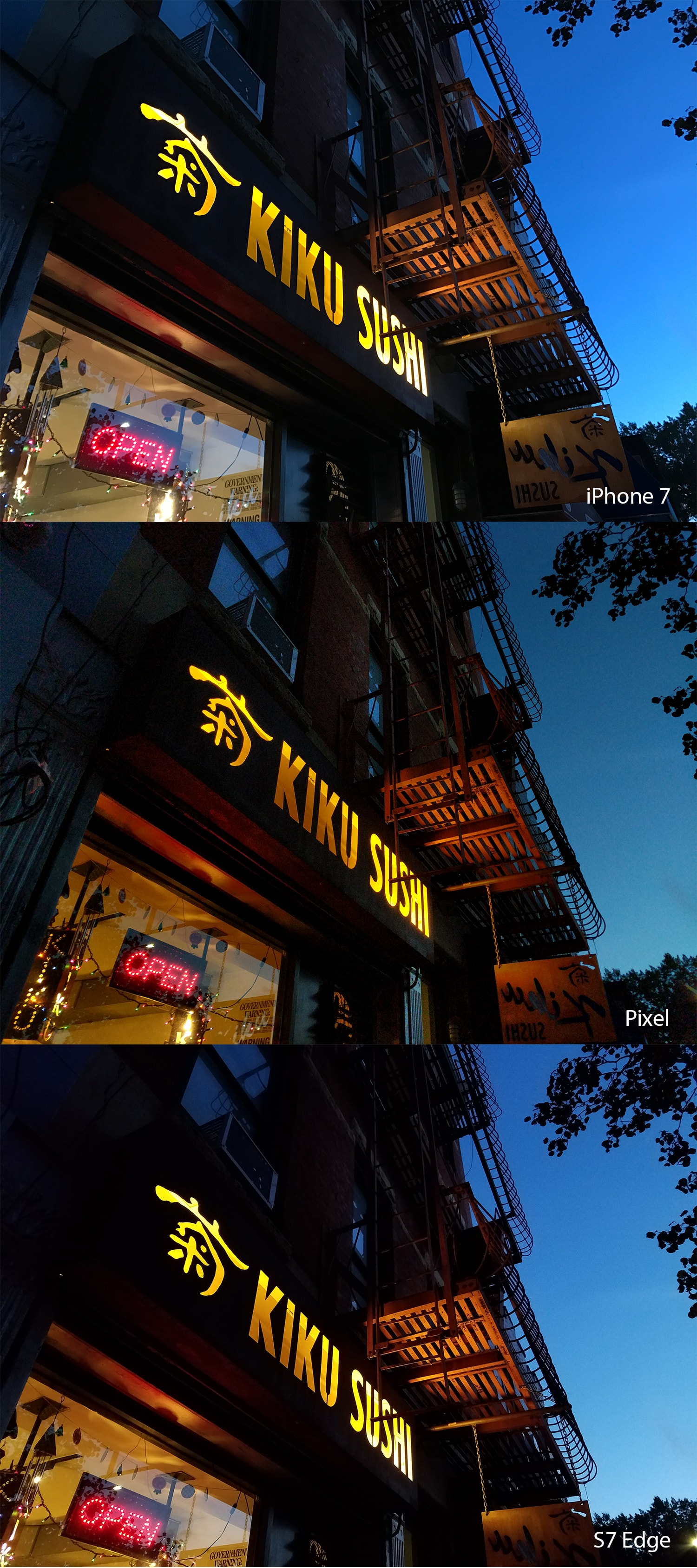 So sánh camera giữa Google Pixel, Samsung S7 Edge và iphone 7+ khi chụp thiếu sáng