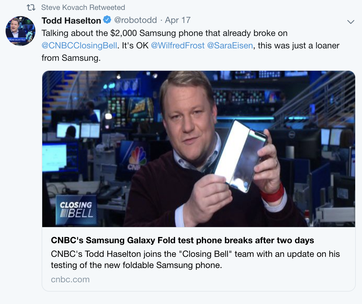 Todd Haselton cũng "dính phốt" với chiếc Galaxy Fold