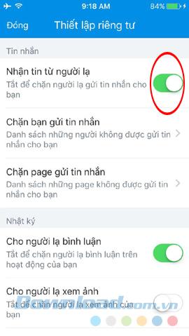 Chặn tin từ người lạ