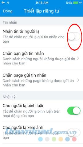 Chặn tin từ người lạ