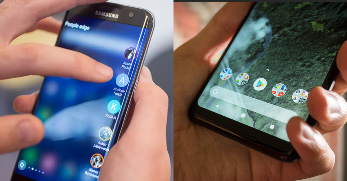 So sánh màn hình hiển thị của Samsung Galaxy S7 Edge (trái) và Google Pixel XL (phải)