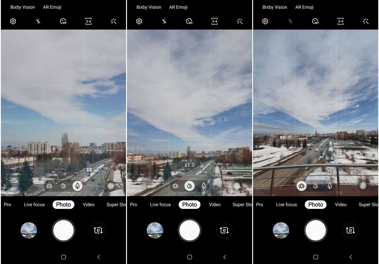Camera ống tele (trái) - Camera góc rộng (giữa) - Camera góc siêu rộng (phải)