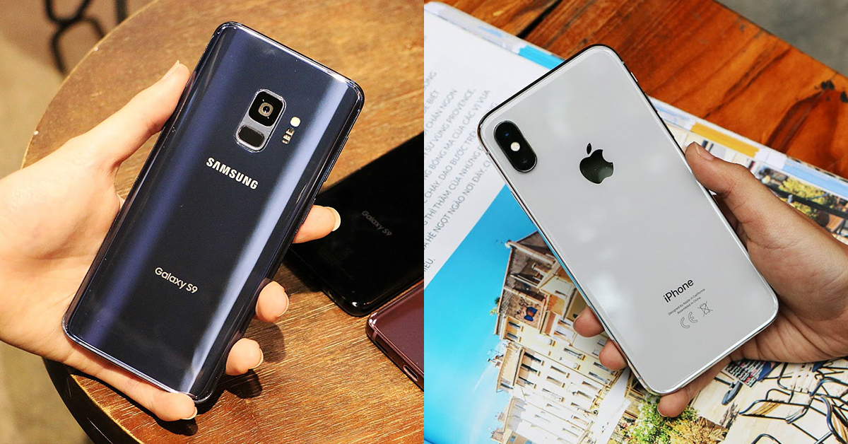Samssung Galaxy S9 (trái) thực sự là đối thủ đáng gờm của iPhone X (phải)