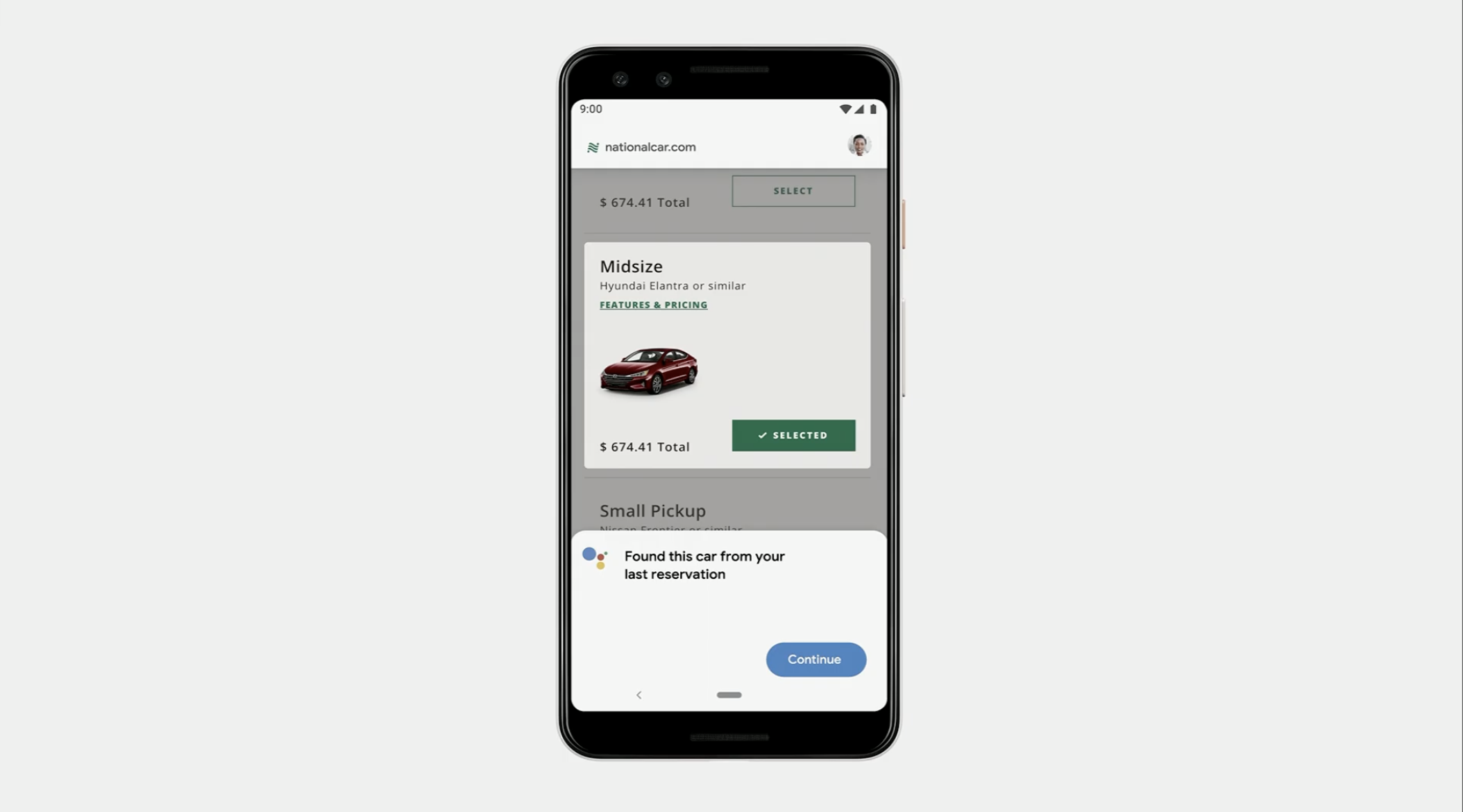 Google Assistant tự động lên website thuê ô tô theo yêu cầu