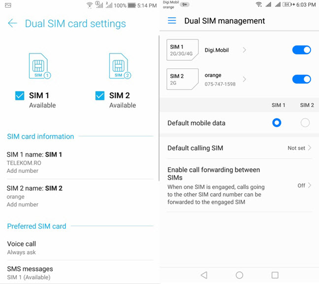 Cài đặt chế độ 2 sim