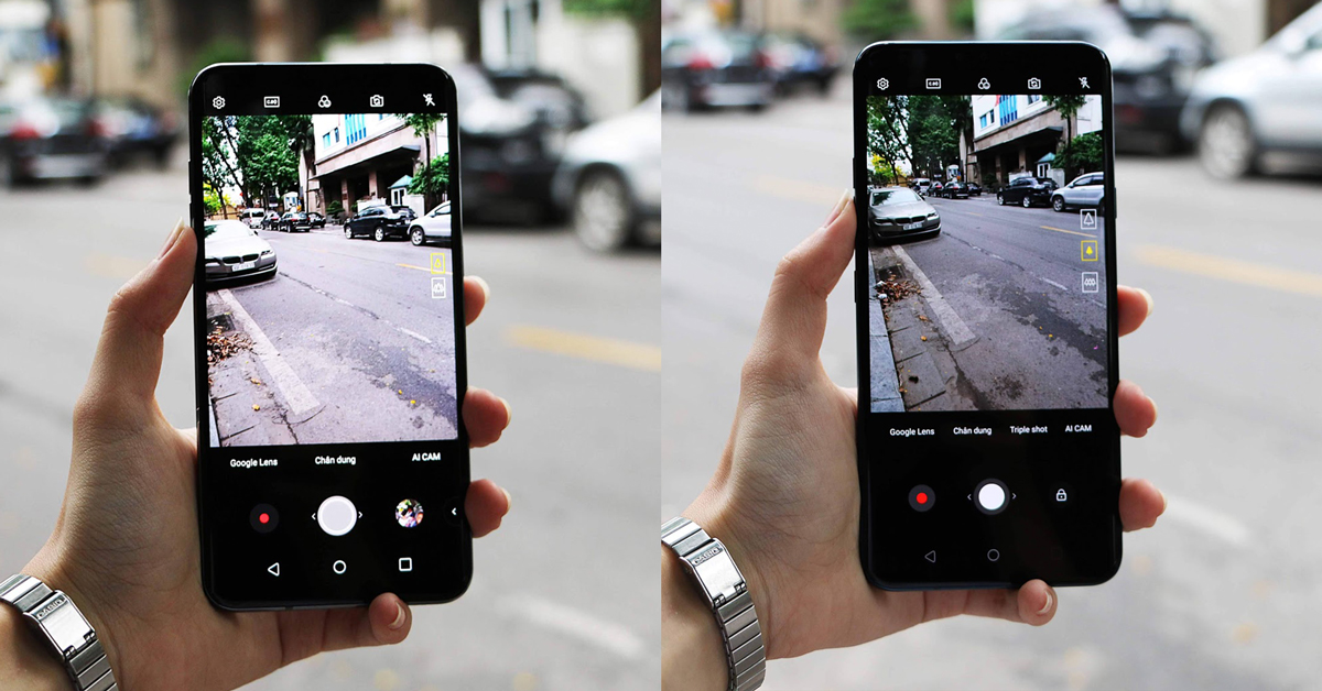 Cụm camera kép trên V35 (trái) và cụm ba camera V40 (phải)