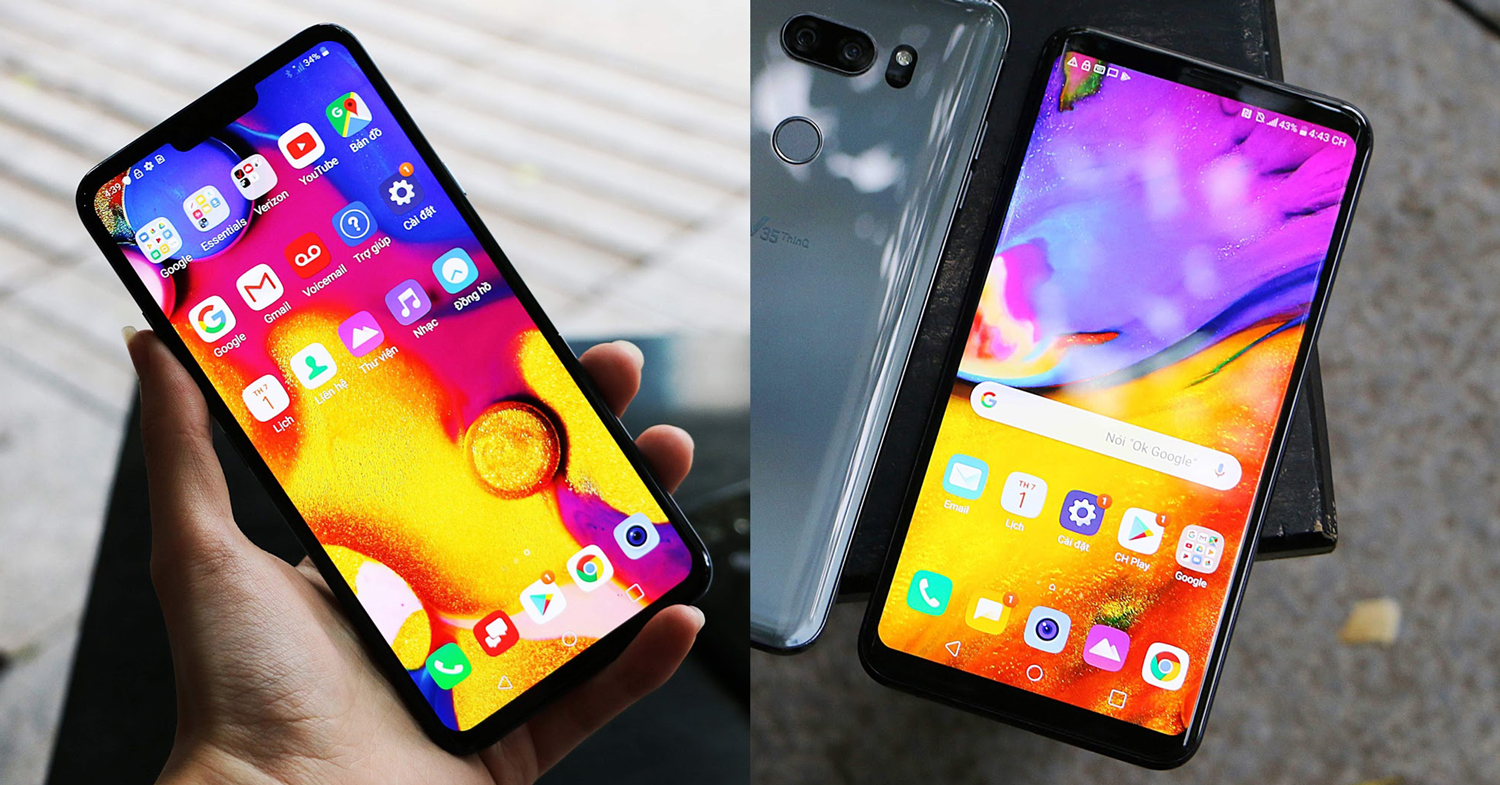 Màn hình LG V40 (trái) kích thước 6.4 inch và màn LG V35 (phải) kích thước 6.0 inch