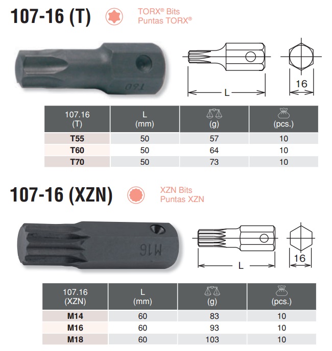 Đầu bits hình sao, bits thân 16mm, Koken 107-16, bits Koken 107.16