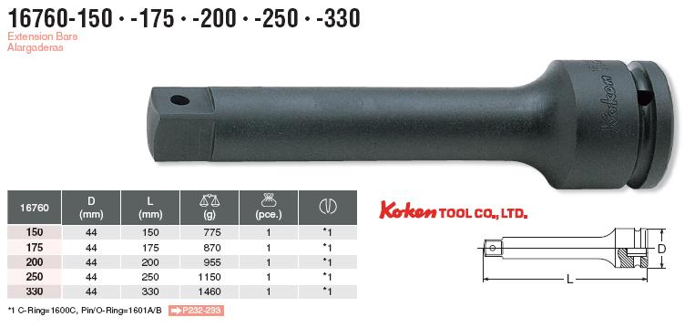 Thanh nối dài 3/4 inch, Koken 16760-200, Koken 16760-250