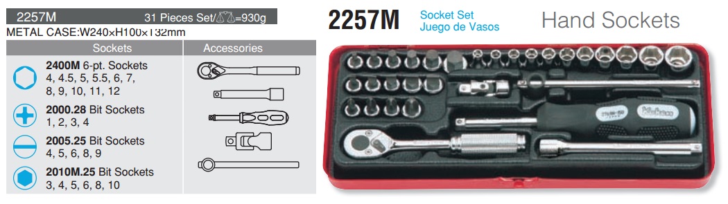 Bộ tuýp 1/4 inch, Koken 2257M, bộ khẩu 1/4 inch, bộ tuýp Koken 31 chi tiết