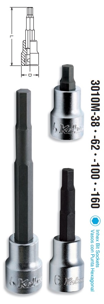 Đầu lục giác khẩu loại 3/8 inch, Koken 3010M.100, Koken 3010M.160
