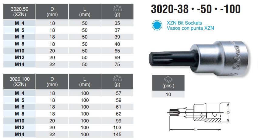 Đầu bits khẩu hoa thị 12 cạnh, Koken 3020.50-M16, Koken 3020.100-M12, Koken 3020.50-M14