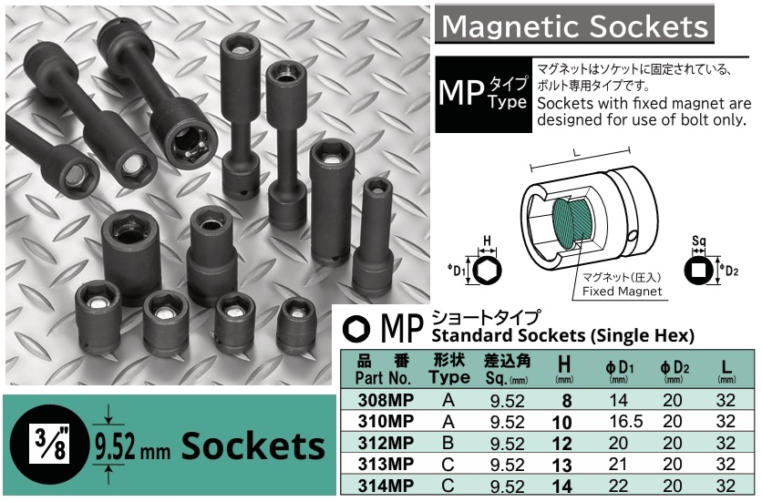 Đầu khaaur từ tính, khẩu từ tính NAC, đầu tuýp 3/8 từ tính