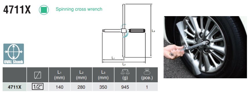 Tay vặn ốc bánh xe, cần vặn ốc bánh xe, Koken 4711X, tay vặn chữ thập, vặn ốc lốp
