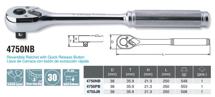 Tay lắc Koken, tay vặn 1/2 inch, Koken 4750NB, tay cóc Koken, tay lắc có nút bấm