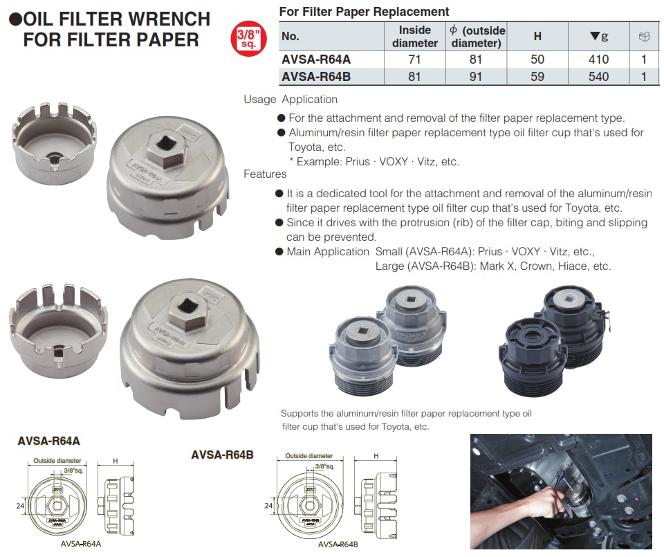 Vam tháo lọc dầu Toyota, AVSA-64A, vam tháo lọc giấy, tháo lọc dầu Toyota, KTC AVSA-64A