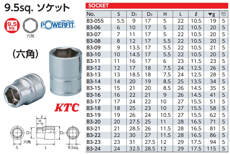 Đầu khẩu 3/8 inch, KTC B3-10, đầu tuýp KTC 3/8 inch