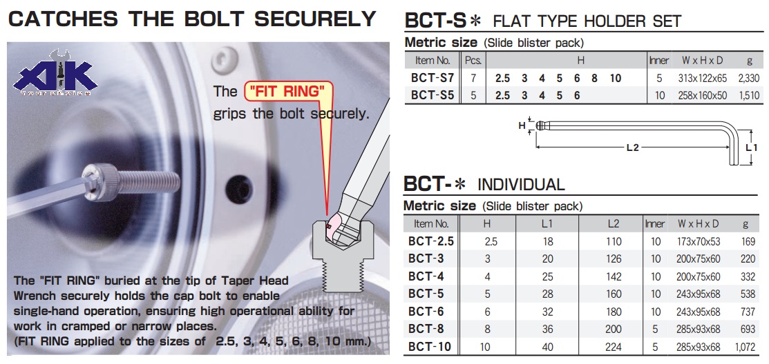 Lục giác chìm có vòng lò xo, BCT-S9, bộ lục giác Eight, Eight BCT-S9