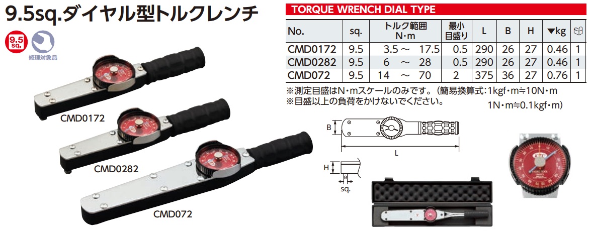 Cờ lê lực kim chỉ, CMD072, KTC CMD072, dải lực 14-70Nm, cần xiết lực kim chỉ