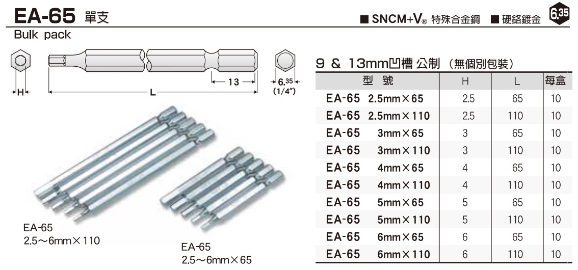 Đầu bit lục giác, EA-65, đầu bit lục giác bi, EA-65 3x65, bits 4mmx110, bit 5mmx7