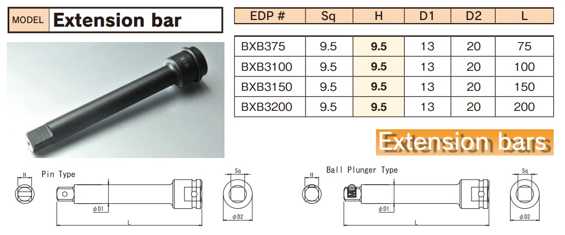 Thanh nối dài BiX, BXB3100 BiX, thannh nối dài loại 3/8 inch,