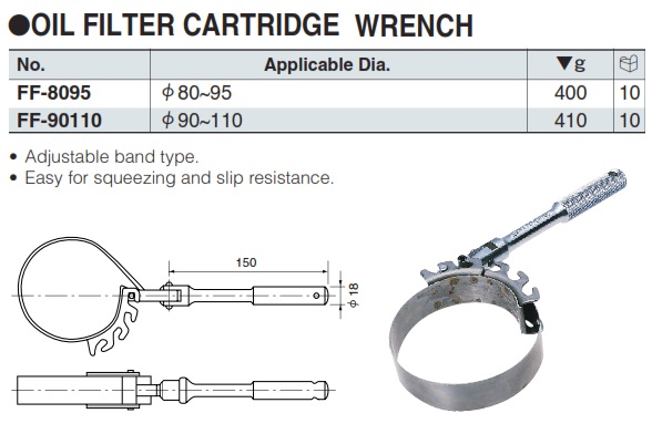 Đai thép tháo cốc lọc dầu, KTC FF-8095, FF-90110