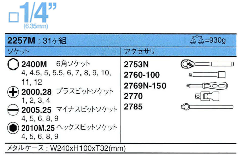 Bộ đầu tuýp 1/4 inch, bộ đầu khẩu 1/4 inch, Koken 2257M, đầu tuýp Koken Nhật