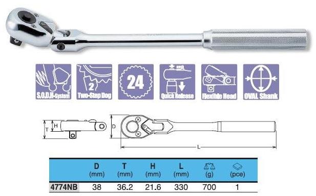 Tay lắc vặn 1/2 inch, Koken 4774NB, tay vặn gật gù 1/2 inch