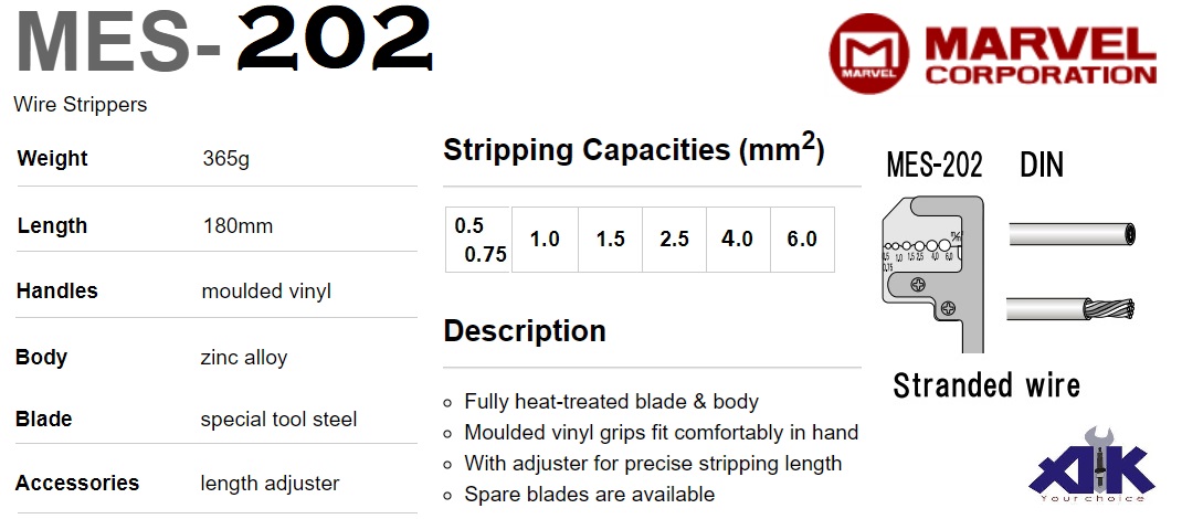 Kìm tuốt dây Marvel Nhật, Marvel MES-202, tuốt dây đến 0.5-6mm2