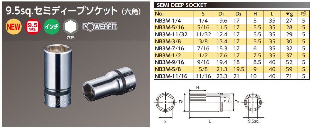 Đầu khẩu Nepros hệ inch, Nepros NB3M-3/8, tuýp Nepros hệ inch