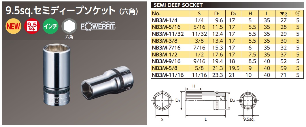 Đầu khẩu Nepros hệ inch, Nepros NB3M-3/8, tuýp Nepros hệ inch
