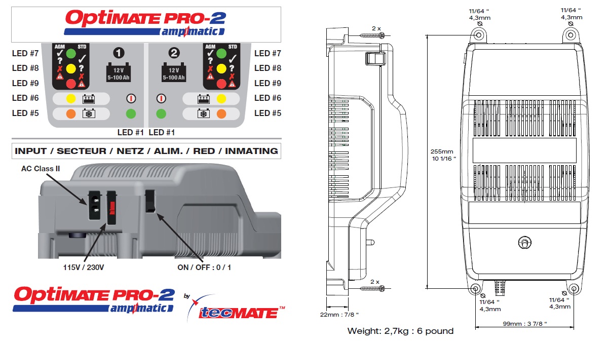 Máy sạc bình TecMATE, TecMATE OptiMATE PRO-2, TS-180, sạc bình 12V