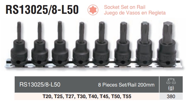 Bộ sao 3/8 inch, Koken RS13025/8-L50, bộ sao 8 cỡ từ T20 đến T55