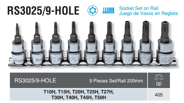 Bộ hoa thị có lỗ Koken, Koken RS3025/9-HOLE, bộ hoa dâu 9 cỡ,