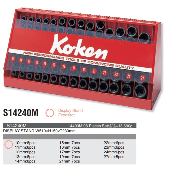 Bộ hộp trưng bày, Koken S14240M, bộ hộp đựng khẩu, hộp đựng khẩu Koken 1/2 inch