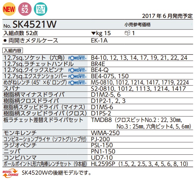 Bộ dụng cụ 52 chi tiết, KTC SK4521W, bộ dụng cụ nhập khẩu từ Nhật