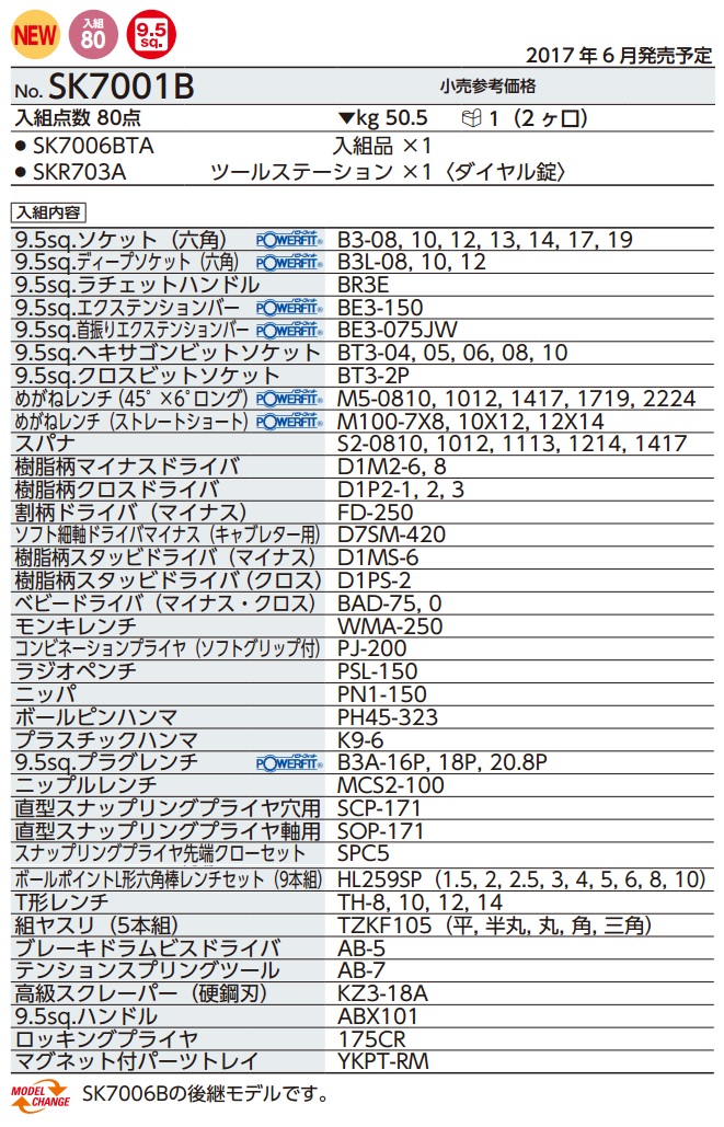 Bộ dụng cụ KTC SK7001B, KTC SK7006BTA, bộ dụng cụ 80 chi tiết, KTC SK7001B, 80 chi tiết