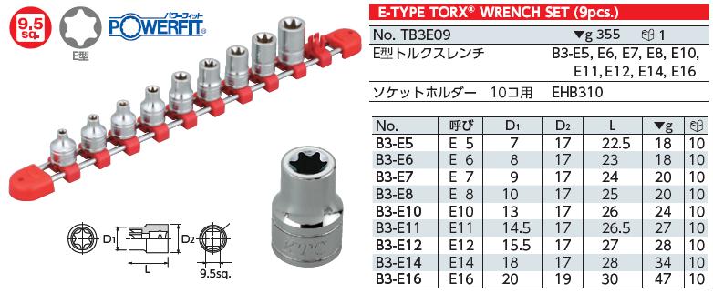 Bộ hoa thị khẩu E, bộ đầu E, KTC TB3E09, bộ khẩu hoa thị, khẩu E, khẩu E5 đến E16