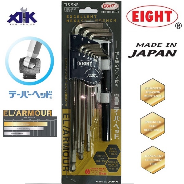 Bộ lục giác 9 cỡ, lục giác chữ L, 1.5 đến 10mm, TLS-9NP Eight,