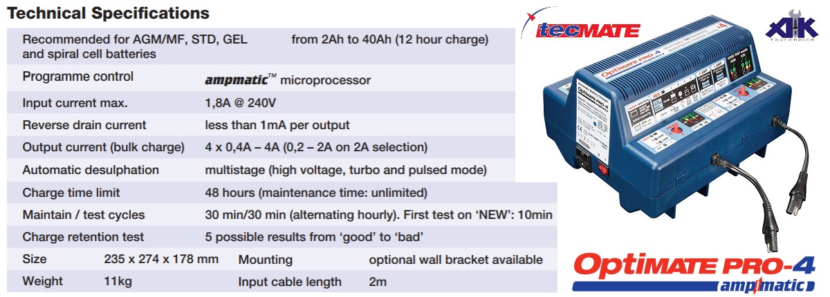 Máy sạc bình ắc quy 12V, máy sạc 4 bình 12V, OptiMATE TS-52