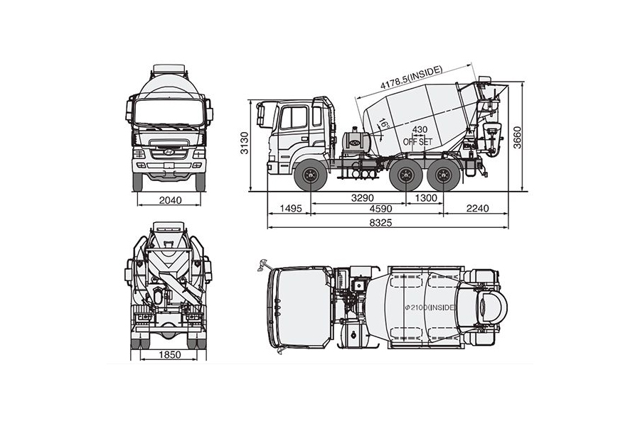 Kích thước xe bồn bê tông