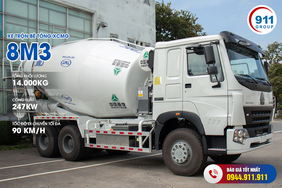 Xe trộn bê tông XCMG 8M3 xe cơ sở SINOTRUK
