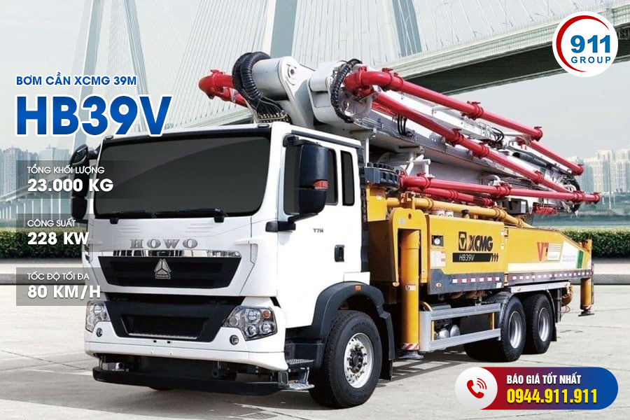 Bơm cần XCMG 39M - HB39V xe cơ sở Howo 2 chân