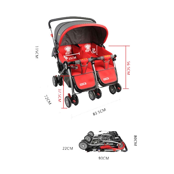 chi tiết xe đẩy đôi màu đỏ