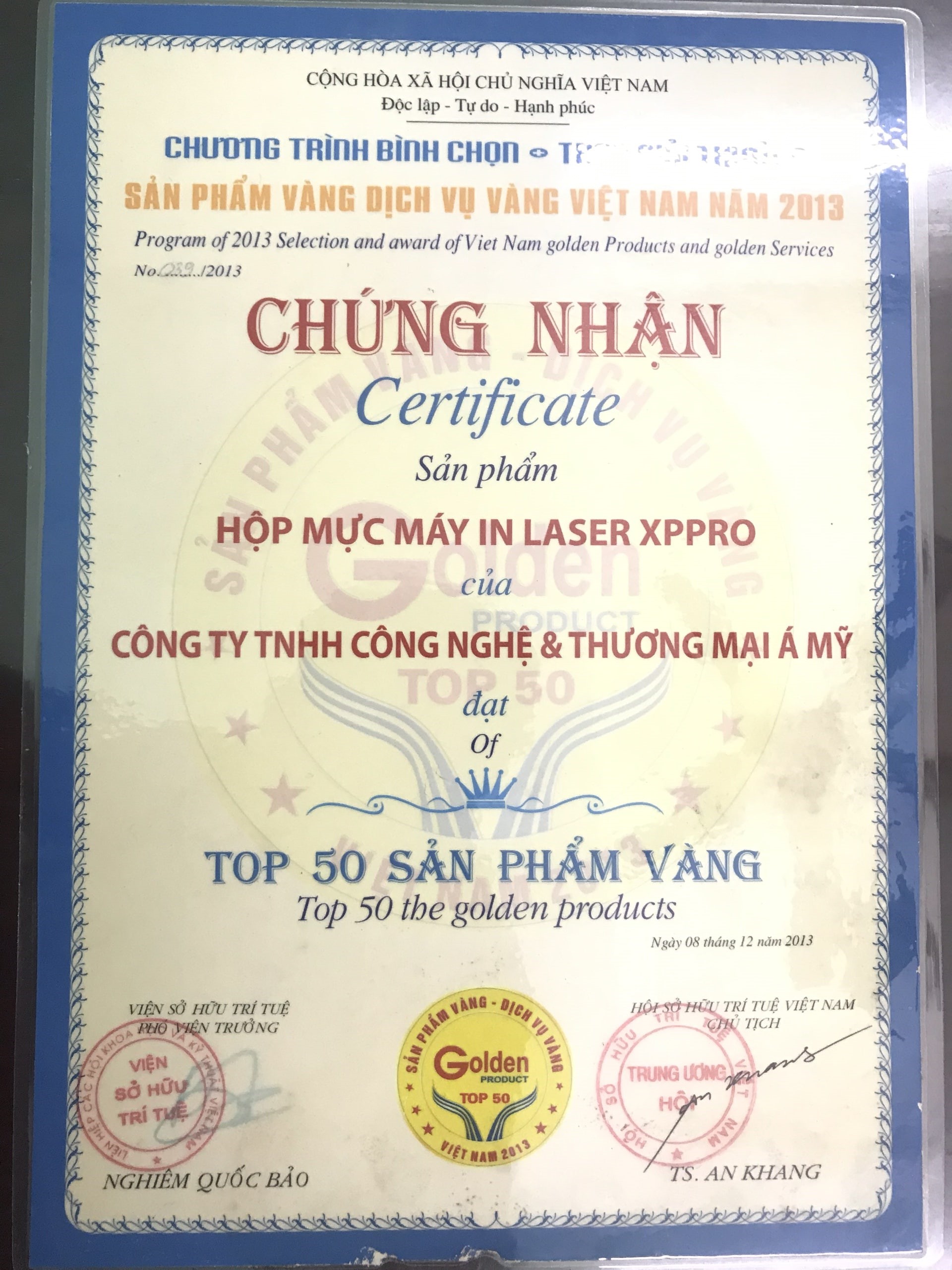 chứng nhận mực in Xppro