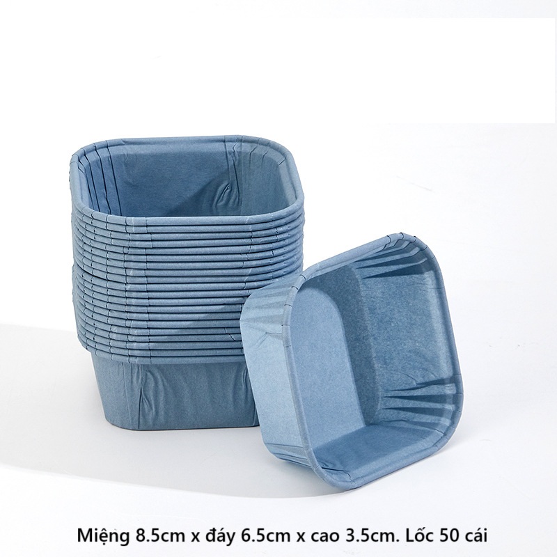 Cup giấy / chén giấy cupcake vuông màu xanh dương 50 cái