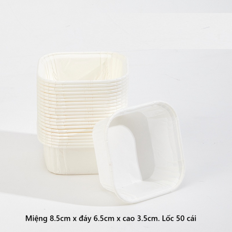 Cup giấy / chén giấy cupcake vuông màu trắng 50 cái