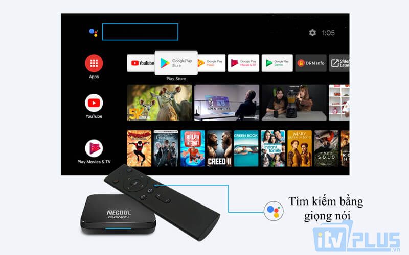 mecool km9 pro chạy android tv 9.0 ram 4gb rom 32gb - tính năng tìm kiếm bằng giọng nói nhạy