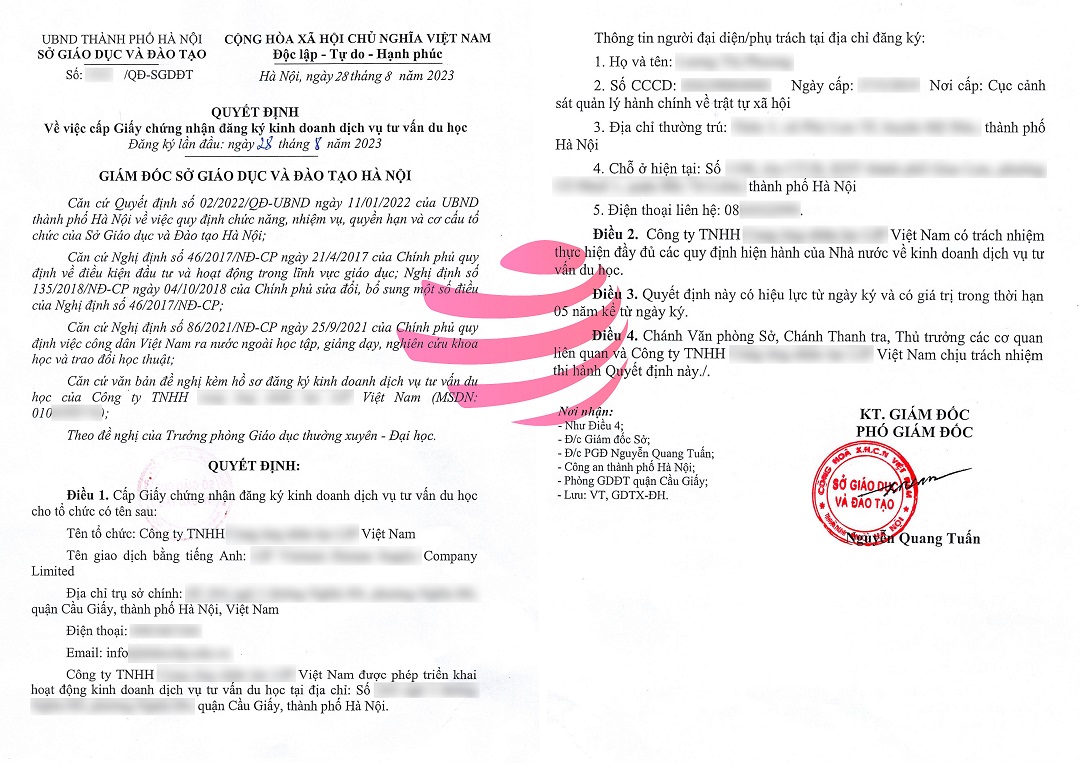 Giấy phép tư vấn du học