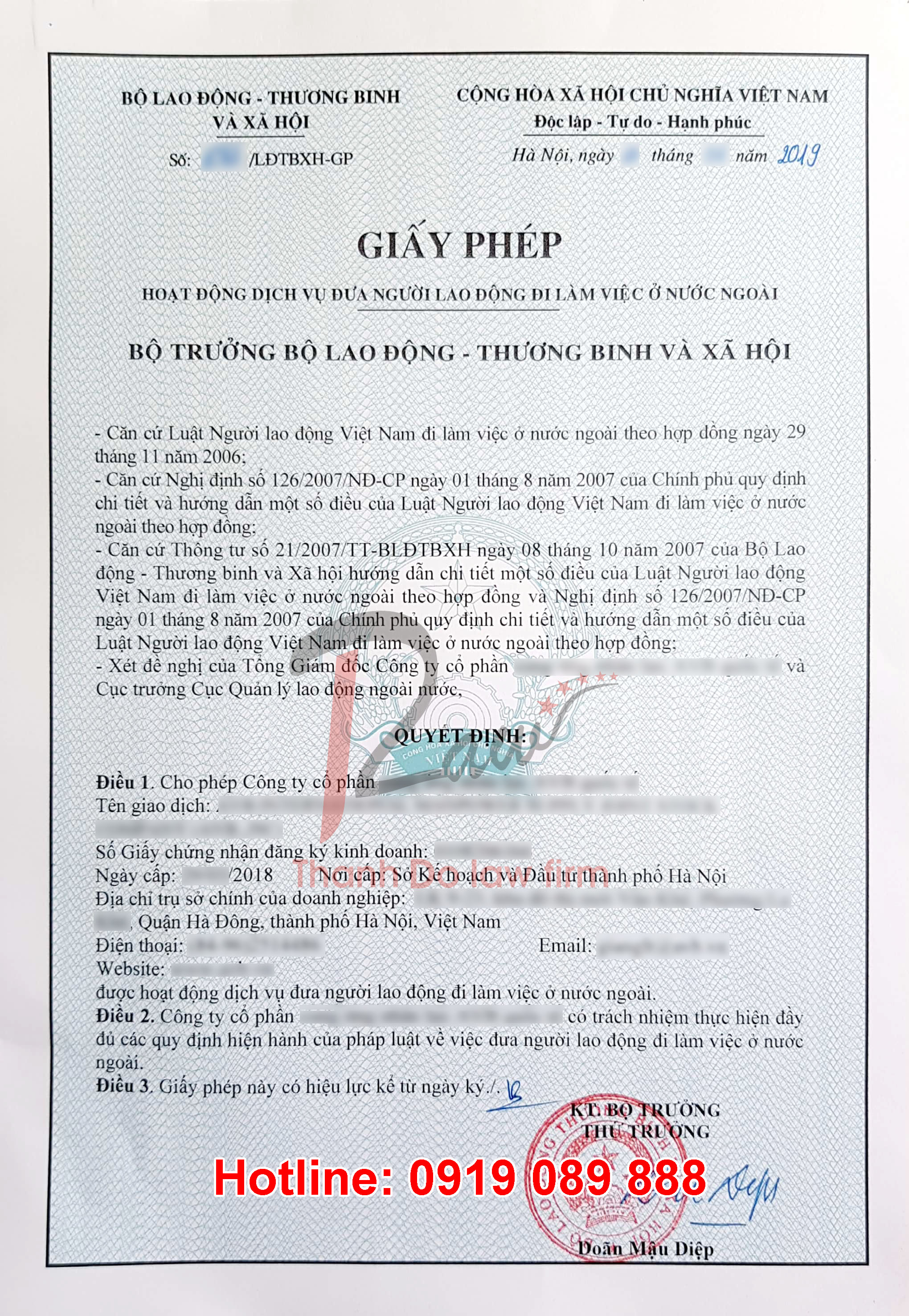 Giấy phép đưa người Việt Nam đi lao động tại nước ngoài